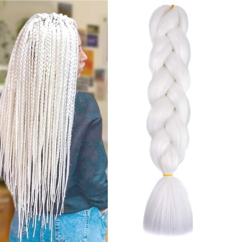 Braiding Hair White Kanekalon Braid Hair Extensions for Box Braids Hot Water Setting High Temperature Synthetic Fiber (60#-1Pack)