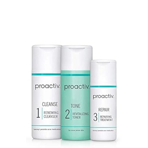 Proactiv 3 Step Acne Treatment - Benzoyl Peroxide Face Wash, Repairing Acne Spot Treatment for Face and Body, Exfoliating Toner - 30 Day Complete Acne Skin Care Kit