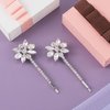 OIIKI Bridal Bobby Pins Decorative Rhinestone Hair Pins Clip 4pcs, Silver Crystal Flower Hairpin Bling Elegant Hair Accessories for Bridal Bride Wedding Women Girls