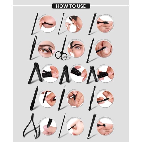 Utopia Care 15 Pieces Manicure Set - Stainless Steel Manicure Nail Clippers Pedicure Kit - Professional Grooming Kits, Nail Care Tools with Luxurious Travel Case (Black)