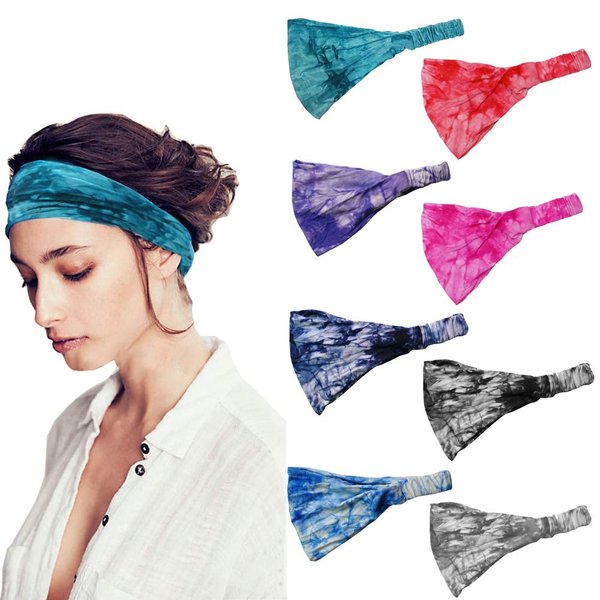 Let Party 8Pcs Wide Elastic Headband for Women Boho Bandana Headbands Yoga Sports Headband Outdoor Hairband Adjustable Turban Headwrap Hair Accessories for Women Girls