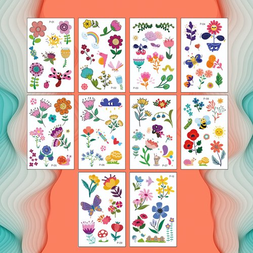 Casciybo Flower Temporary Tattoos for Kids Girl, 10 Sheets Fake Waterproof Cute Small Tattoo Stickers for Child Birthday Party Favors Supplies Gifts Decorations