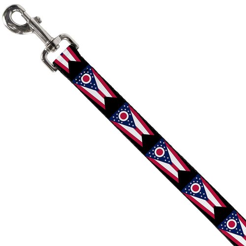 Dog Leash Ohio Flag Repeat Black 4 Feet Long 0.5 Inch Wide