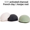 Vove | Premium Organic Konjac Sponge | 3 Pack | Biodegradable & Eco-Friendly | Charcoal & French Clay | Gentle Face Exfoliator | All Skin Types