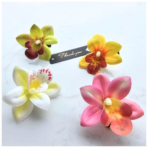 Generic ALLUREVIE 4pcs Artificial Hawaiian Flower Hair Clips - Orchid Flower Hair Clips for Women with Gift Packaging, Vibrant Floral Hair Accessories for Women and Girls, Decorative Hair Clips