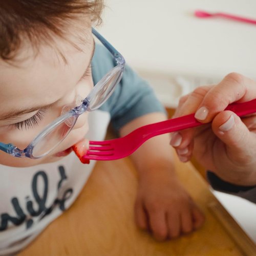 TalkTools® Magenta Fork™ - Provides oral awareness during feeding | Encourages lip closure | Increases sensory awareness | FDA compliant, Latex, Lead, BPA, and Phthalates free (Bumpy)