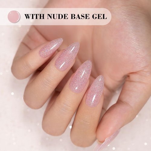 RARJSM Glitter Top Coat Gel Nail Polish Clear Iridescent Rainbow Holographic Shimmer Pigments Sparkle Colors Glossy No Wipe Mirror Shine Gel Polish Soak Off LED UV Curing Requires for Home Salon 15ml