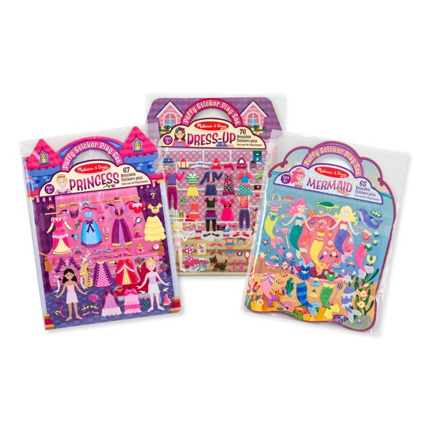 Melissa & Doug Puffy Sticker Activity Books Set: Dress-Up, Princess, Mermaid - 208 Reusable Stickers - Dress Up Doll Stickers, Restickable Puffy Sticker Books For Kids Ages 4+- FSC-Certified Materials