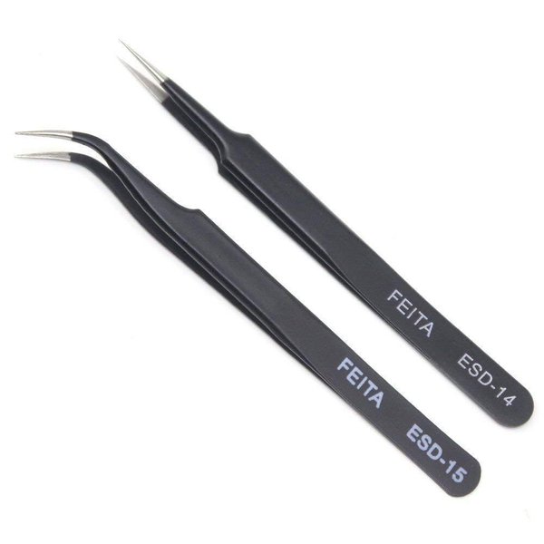 Eyelash Tweezers - FEITA Precision Eyelash Extension Tweezers Set - Professional Straight & Curved Pointed Very Fine Tip Tweezers for Lash Extensions - Black - 2Pcs