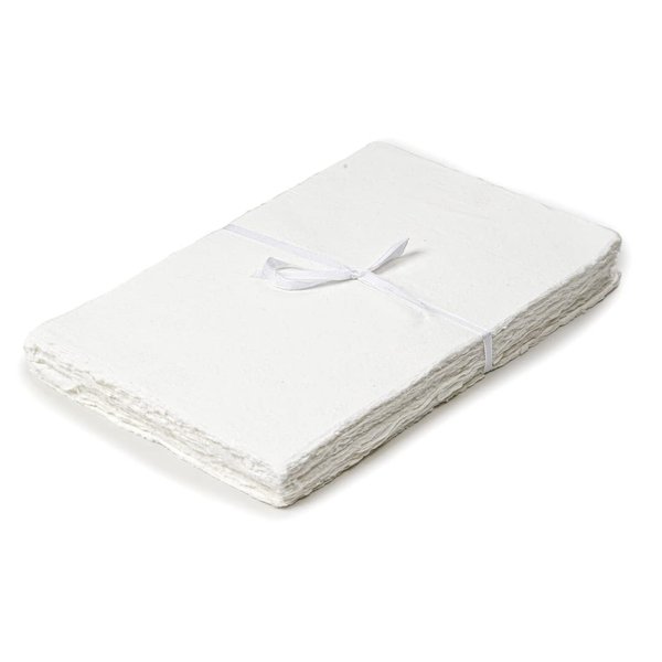 50 Sheets - Rough/Textured Watercolor Paper - 9.5 X 12.5 inches(150GSM) - Handmade/Deckle Edge Paper Made from Virgin Egyptian Cotton - Off-White by Leather Village