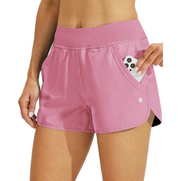 Willit Women's 3" Swim Board Shorts Swimming Bottoms with Brief Liner Quick Dry UPF 50+ Peach M
