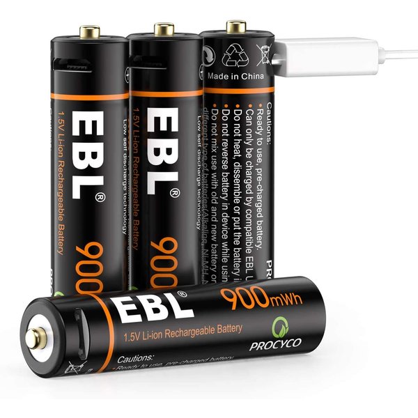 EBL Rechargeable AAA Lithium Batteries 1.5V AAA Battery 900mWh USB Rechargeable Batteries - 4 Pack
