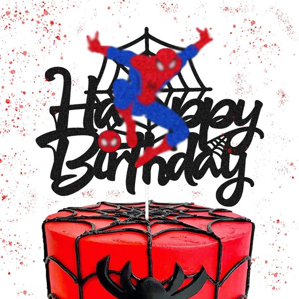 Spider Cake Topper Spider Birthday Cake Decoration Spidey Happy Birthday Cake Decor for Men Boy Children Bday Party Supplies Double Sided Glitter Black Décor