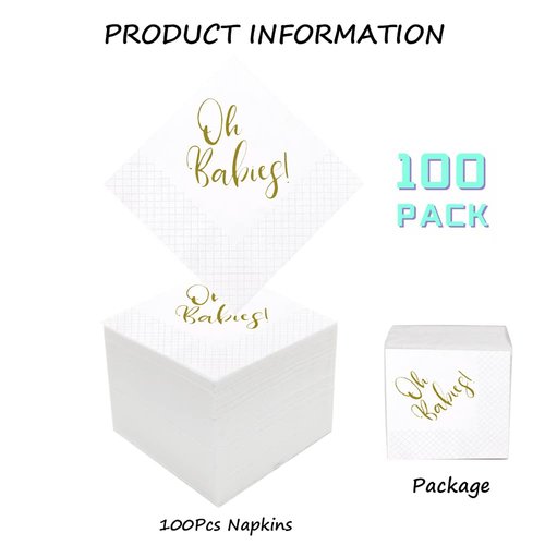 Geloar Oh Babies Cocktail Napkins for Baby Shower, 100 Pack Gold Oh Babies Twins Paper Cocktail Beverage Napkins in Bulk for Baby Shower Baby Welcome Party Decorations | 2-Ply, 5x5 Inches (Oh Babies)