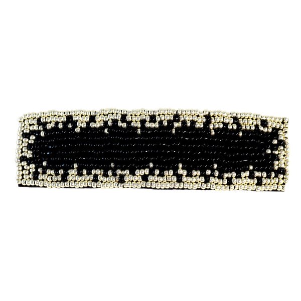 Black Silver Toned Hair Clip Barrette Modern Seed Beaded French Accessory Authentic Handmade