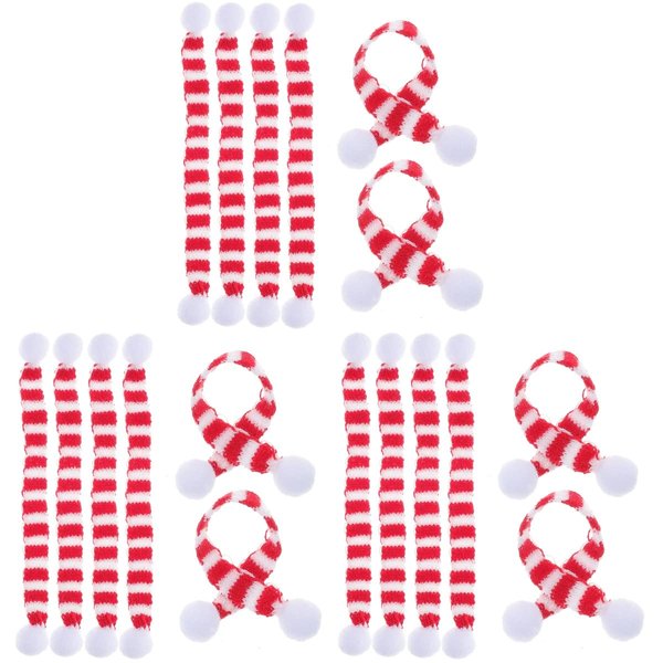 LUOZZY 18Pcs Christmas Mini Knit Scarf Miniature Snowman Scarf Mini Doll Scarf Mini Santa Claus Scarf Christmas Knitted Scarf for Wine Bottle Christmas Party Supplies (Red White, 1 * 23cm)