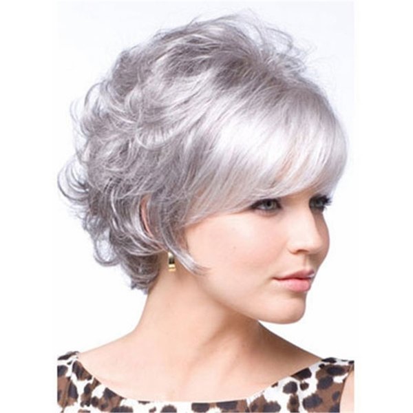 OYSRONG Elegant Women Short 7.87'' Silver Wavy/curly Layered Heat Resistant Daily Fibre Wig