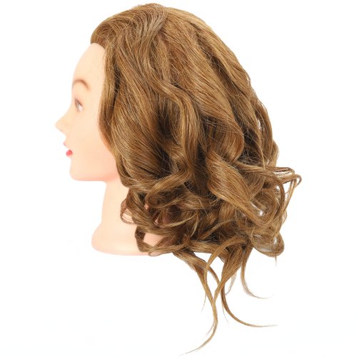TIANYOUHAIR Brown Real 100% Human Hair Mannequin Head Manikin Cosmetology Doll Training Head with Stand for Hairstylist Hairdresser Practice Braiding Styling Bleaching Dyeing Curling Cutting