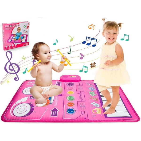 Baby Musical Mat Toddler Toys,2 in 1 Musical Piano&Drum Mat,Montessori Toys Early Education Portable Touch Musical Play mat-Learning Toys Christmas Birthday Gifts for 0 1 2 3 4 5+ Ages Baby Toddler
