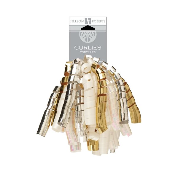JILLSON & ROBERTS 6-Count Self-Adhesive Curly Bows Gift Wrap Accessory Available in 10 Color Combinations, Gold/Silver/Ivory/Pearl