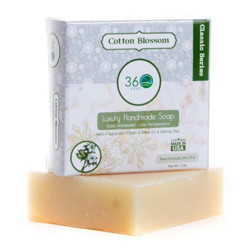 360Feel Clean cotton Soap 5 oz Castile Handmade Soaps -Refreshing Spring scent- Essential Oil Natural Mans Soap bar- Anniversary Wedding Gifts- Made in USA-Gift ready Cotton Blossom