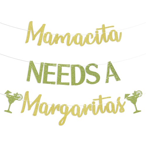 Mamacita Needs A Margarita Banner, Cinco De Mayo Party Decorations, Mamacita Banner, Margarita Banner, Mother's Day Decorations Gold Green Glitter