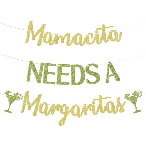 Mamacita Needs A Margarita Banner, Cinco De Mayo Party Decorations, Mamacita Banner, Margarita Banner, Mother's Day Decorations Gold Green Glitter