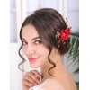 Teyglen Red Flower Wedding Hair Clip Pin Rhinestone Bridal Hair Clip Handmade Red Crystal Pearl Hair Barrette Wedding Headpeice Hair Accessories for Women