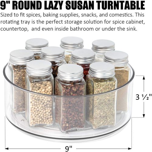 Tiblue Lazy Susan - 2 Pack Round Plastic Clear Rotating Turntable Organization & Storage Container Bins for Cabinet, Pantry, Fridge, Countertop, Kitchen - Spinning Organizer for Spices, Condiments