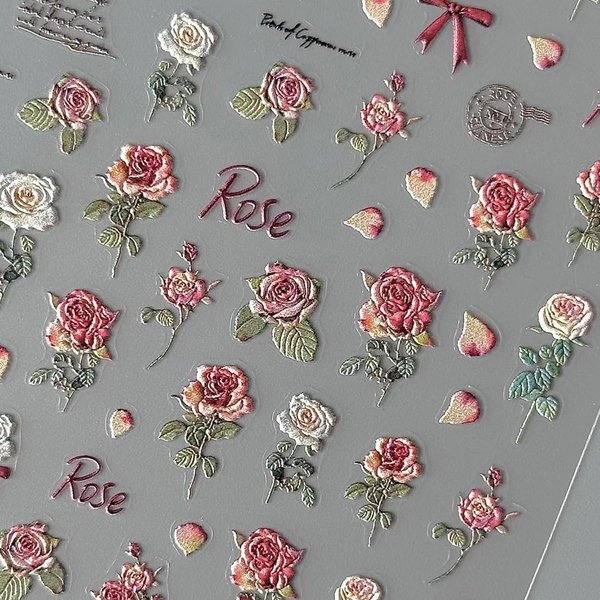 Retro Flower Nail Art Stickers 5D Embossed Luxury Rose Nail Decals Spring Summer Stickers Designer Nail Art Supplies Manicure Decoration Daisy Nail Stickers for Women Girls Acrylic Nails Salon