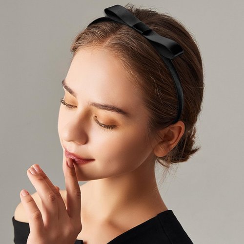 EYEOO 2PCS Black Bow Headbands Set for Women Big Knotted Headbands Grosgrain Ribbon Hair Bows Cute Hair Hoop Top Knot Turban Hair Headband for Girls Teens Party Cosplay Decoration Hair Accessories