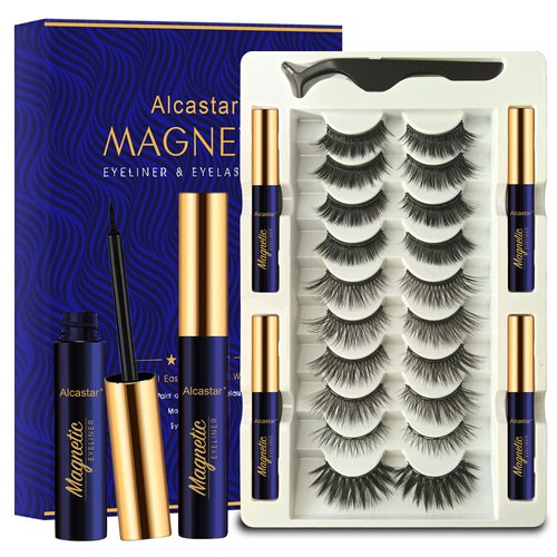Alcastar Magnetic Eyelashes,Magnetic Eyelashes Natural Look,Magnetic Eyeliner Eyelash Kit,Magnetic Lashes Mink,Waterproof, Long Lasting, Magnetic,Easy to Apply, (Kit-E: 111 paris+4 tubes)