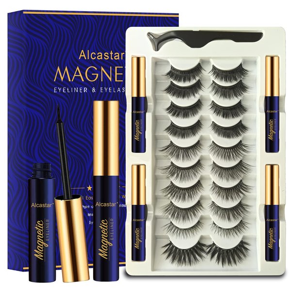 Alcastar Magnetic Eyelashes,Magnetic Eyelashes Natural Look,Magnetic Eyeliner Eyelash Kit,Magnetic Lashes Mink,Waterproof, Long Lasting, Magnetic,Easy to Apply, (Kit-E: 111 paris+4 tubes)