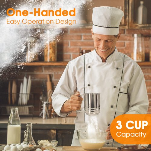 Cook Army Flour Sifter , 3 Cup Stainless Steel , Great Double-layer Baking Sifters for all Baking Flour and Powdered sugar, Flour Strainer