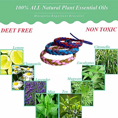 12 Pack Mosquito Repellent Bracelets, Individually Wrapped PU Leather Mixed Color Insect Bug Repellent Wrist Bands for Kids Adults Outdoor Camping Fishing Traveling