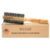 SHASH Boar Bristle Round Brush - Made In Germany | Volumize and Revitalize Your Hair with Softer, Smoother Results - Scalp Exfoliation and Stimulation - Eco-Sourced Olive Wood Handle