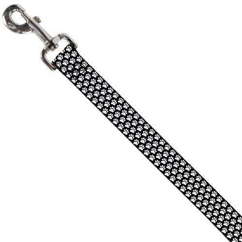 Dog Leash Paw Print Black White 4 Feet Long 0.5 Inch Wide