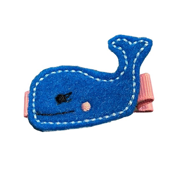 Whale Hair Clip, Felt Hair Clip, Girls Hair Accessories, Nautical, Ocean, Summer, Beach, Blue