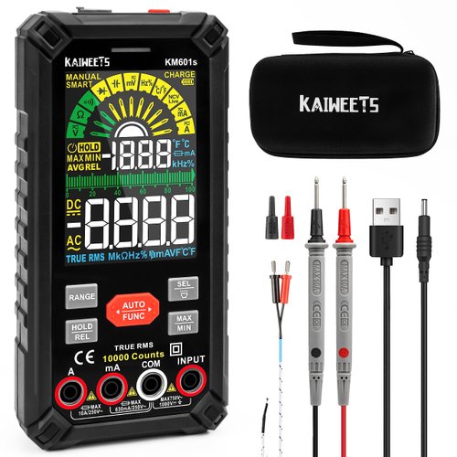 KAIWEETS 10000 Counts TRMS Digital Multimeter with Auto Ranging, Rechargeable, Measures Voltage, Current, Resistance, Continuity, Duty-Cycle, Capacitance, Frequency