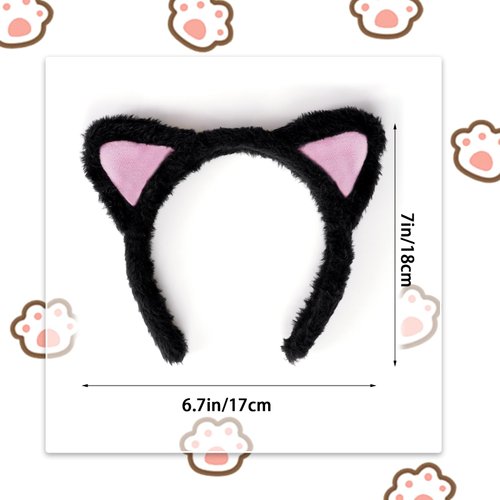 Black Cat Ears Headband Hairband, Cute Animal Ears Headband, Soft Plush Cat Ear Headwear Hair Hoop for Halloween Cosplay Cat Costume Make Up Washing Face