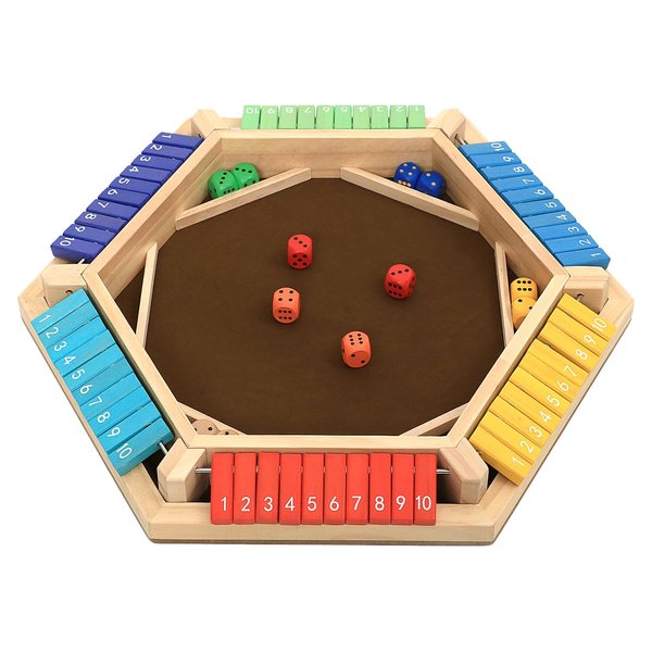 plusvivo Shut The Box Game, 1-6 Players Wooden Board Dice Game with 14 Dice for Kids and Adults, Classical Tabletop Math Strategy Game for Family Home Classroom Pub