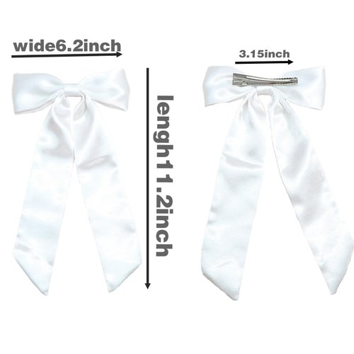 AOREAS 3Pcs Bowknot Hair Bows for Women Soft Silky Stain Bow Hair Clips with Long Tail,Black White Pink Bow Alligator Hair Ribbon Barettes Party Wedding Prom Daily Wearing Hair Accessories