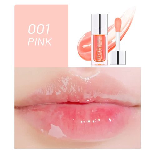 Plumping Lip Oil, Hydrating Lip Gloss Tinted Lip Balm Lip Care Transparent Toot Lip Oil, Long Lasting Nourishing Lip Glow Oil Non-sticky Big Brush Glitter Shine Primer Lip Tint (PINK)