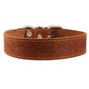 Genuine Leather Dog Collar Stars Pattern Brown 4 Sizes (Neck Circumf: 18"-21"; 1.5" Wide)