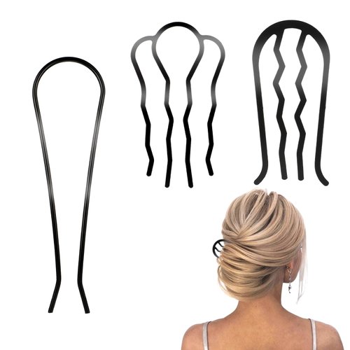 7Pcs Metal Hair Side Combs,Black Hair Fork Clip Teeth Hair Pin Stick for Updo Bun,U Shape Hair Pins for Vintage Hairstyles Hair Accessories Women and Girls
