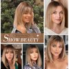 BLONDE UNICORN Ombre Ash Blonde Human Hair Wigs for White Women Straight Wig with Bangs Shoulder Length Human Hair Wigs None Lace Front Wigs 14 Inch