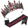 CAVETEE Princess Crown and Birthday Princess Sash, Birthday Tiara With Glitter Sash for Princess Party Decorations Happy Birthday Accessories Birthday Crown and Tiara for Women Girls (Red&Black)