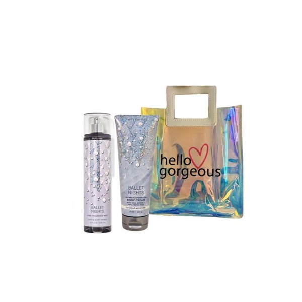 White Barn - Bath and Body Works - Gift Set 2 Piece Bundle - with Gift Bag Hello Gorgeous (Ballet Nights)