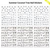 Summer Coconut Tree Nail Stickers Palm Tree Leaf Designer Nail Decals for Summer Nails Art Decorations Supplies 3D Self-Adhesive Black Gray Tropical Style Summer Nail Art Stickers for Women, 6Sheets