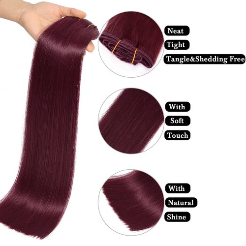 Clip in Hair Extensions Real Human Hair for Women 100% Unprocessed Brazilian Virgin Hair 8 Pcs with 18 Clips Double Weft Clip Full Head Straight Remy Dark Brown Hair (14 Inch,60g,#99J Burgundy)